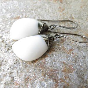 Cobalt Blue sea glass earrings wire wrapped with hematite colored wire